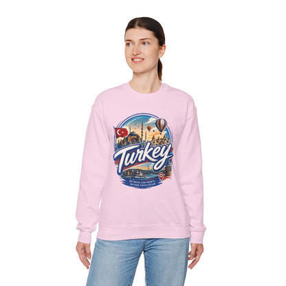 Light pink crewneck sweatshirt with Turkey graphic, long sleeves