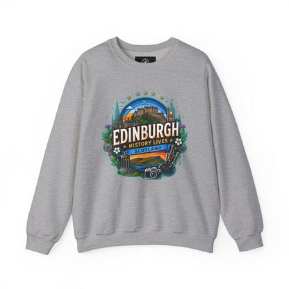 Light gray crewneck sweatshirt with front “Edinburgh” graphic print