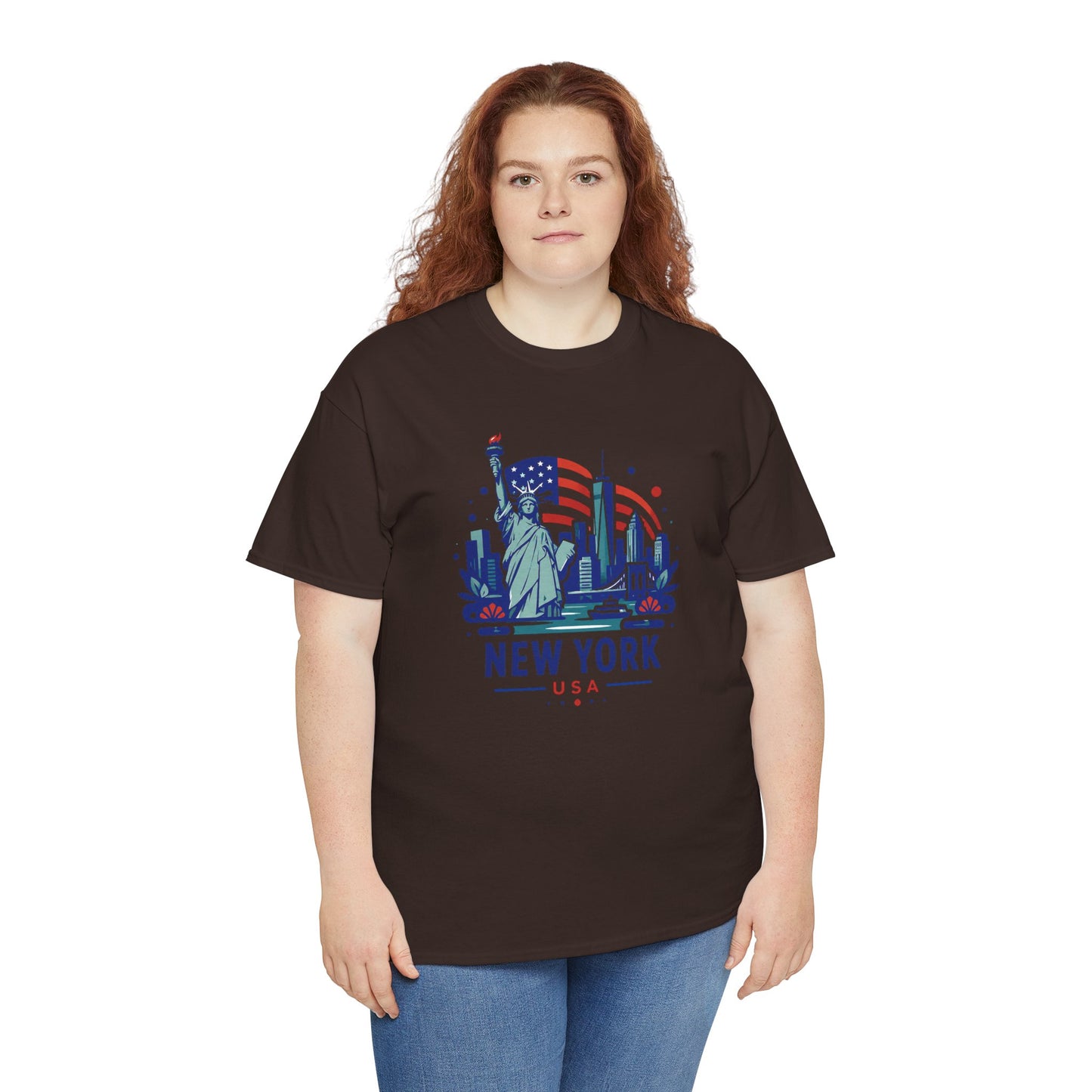Charcoal crew-neck graphic T-shirt with Statue of Liberty and “NEW YORK” print
