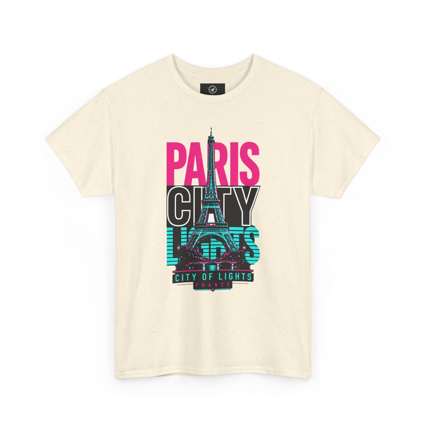 Cream crewneck T-shirt with PARIS CITY OF LIGHTS Eiffel graphic