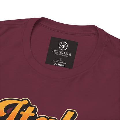 Maroon T-shirt close-up: neck label and partial “Italy” graphic print