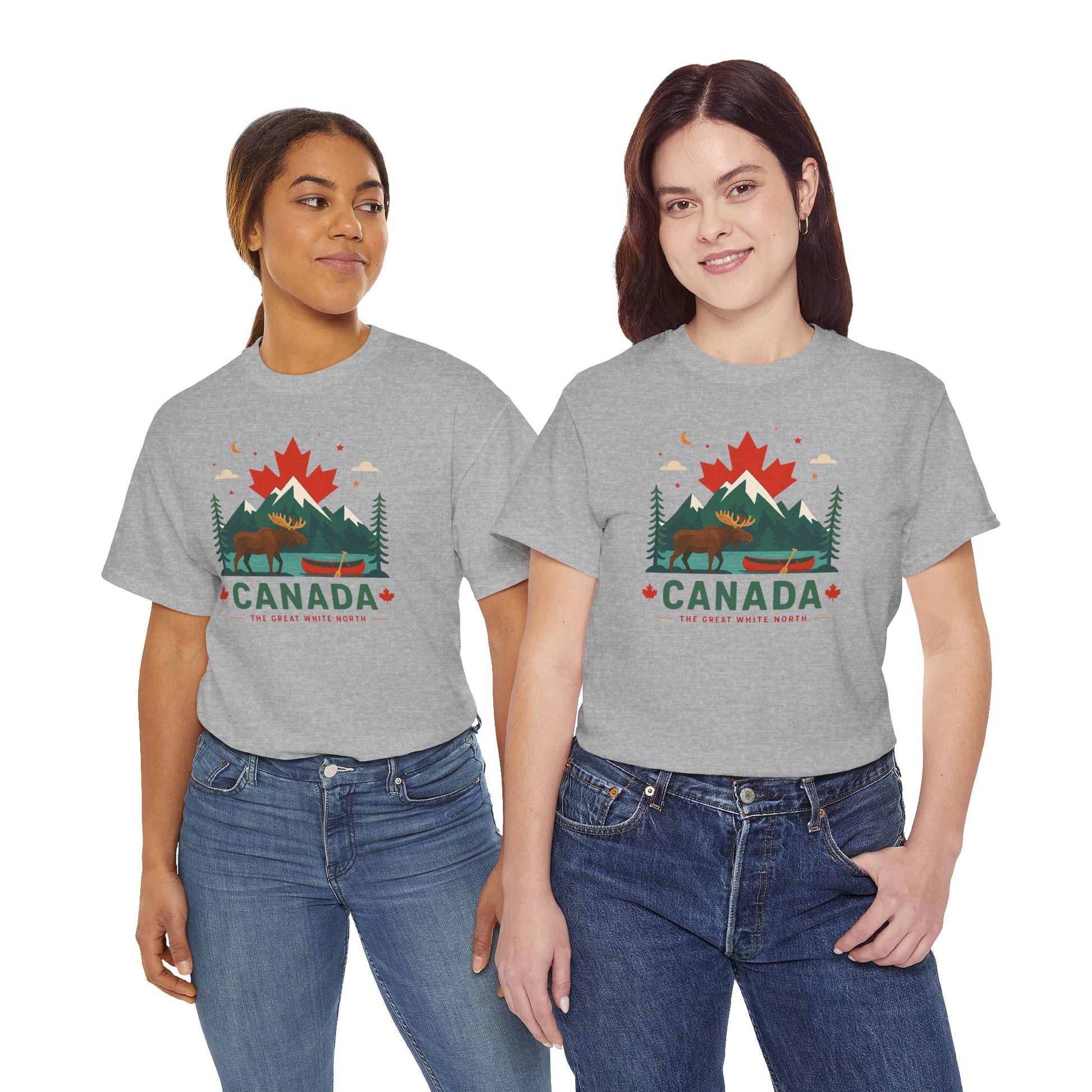 Heather grey crew-neck tee with colorful Canada landscape graphic