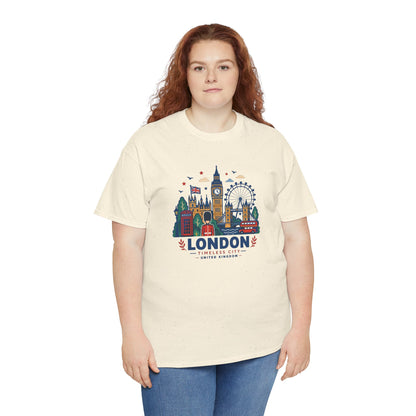 Natural London skyline T-shirt with colorful city graphic on front