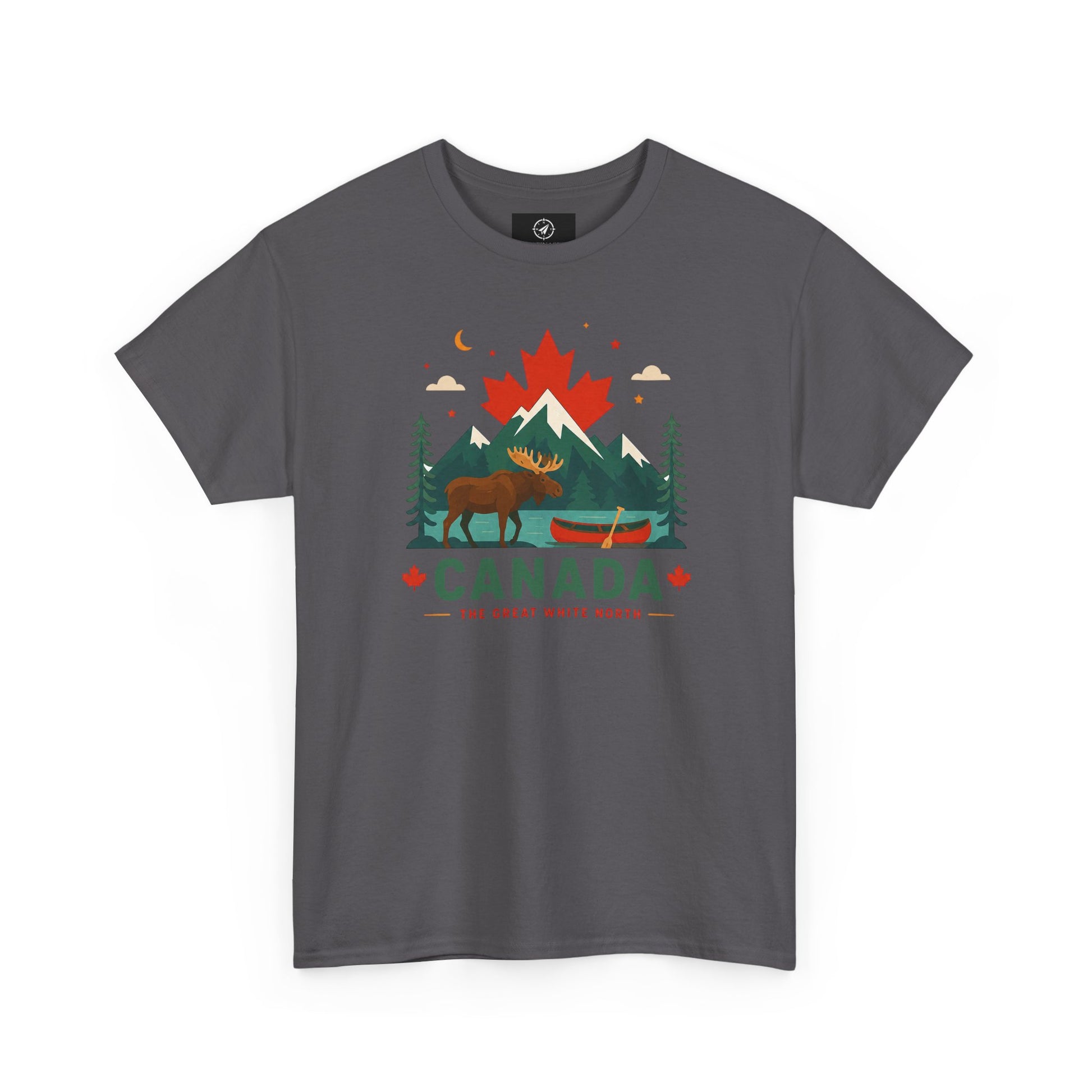 Short-sleeve T-shirt in dark gray with Canada camping graphic on front