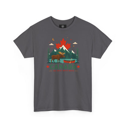 Short-sleeve T-shirt in dark gray with Canada camping graphic on front