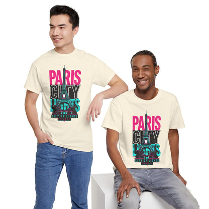 Off-white crewneck T-shirt with neon 'PARIS CITY' Eiffel print