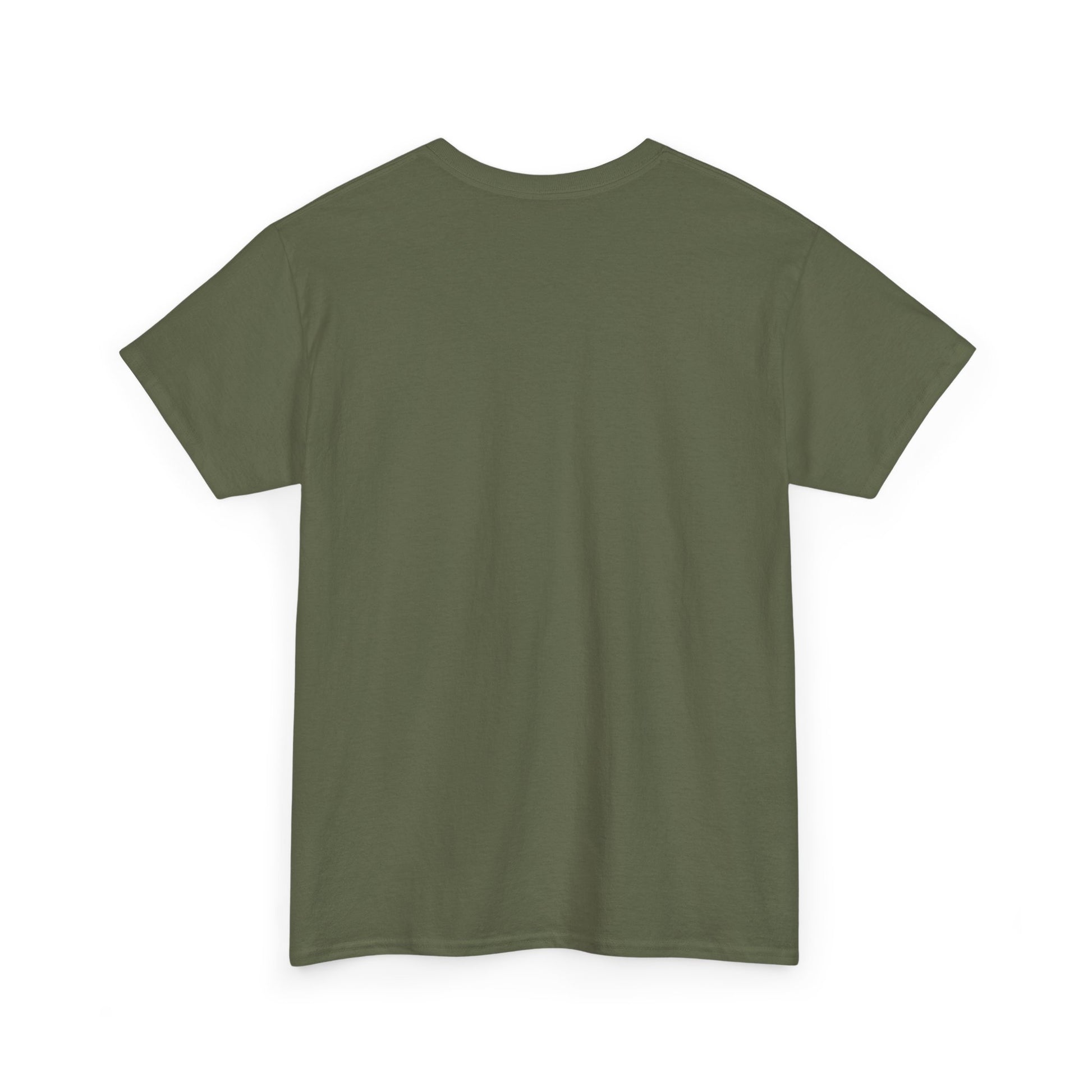 Forest green crewneck T-shirt, short sleeves, plain front.