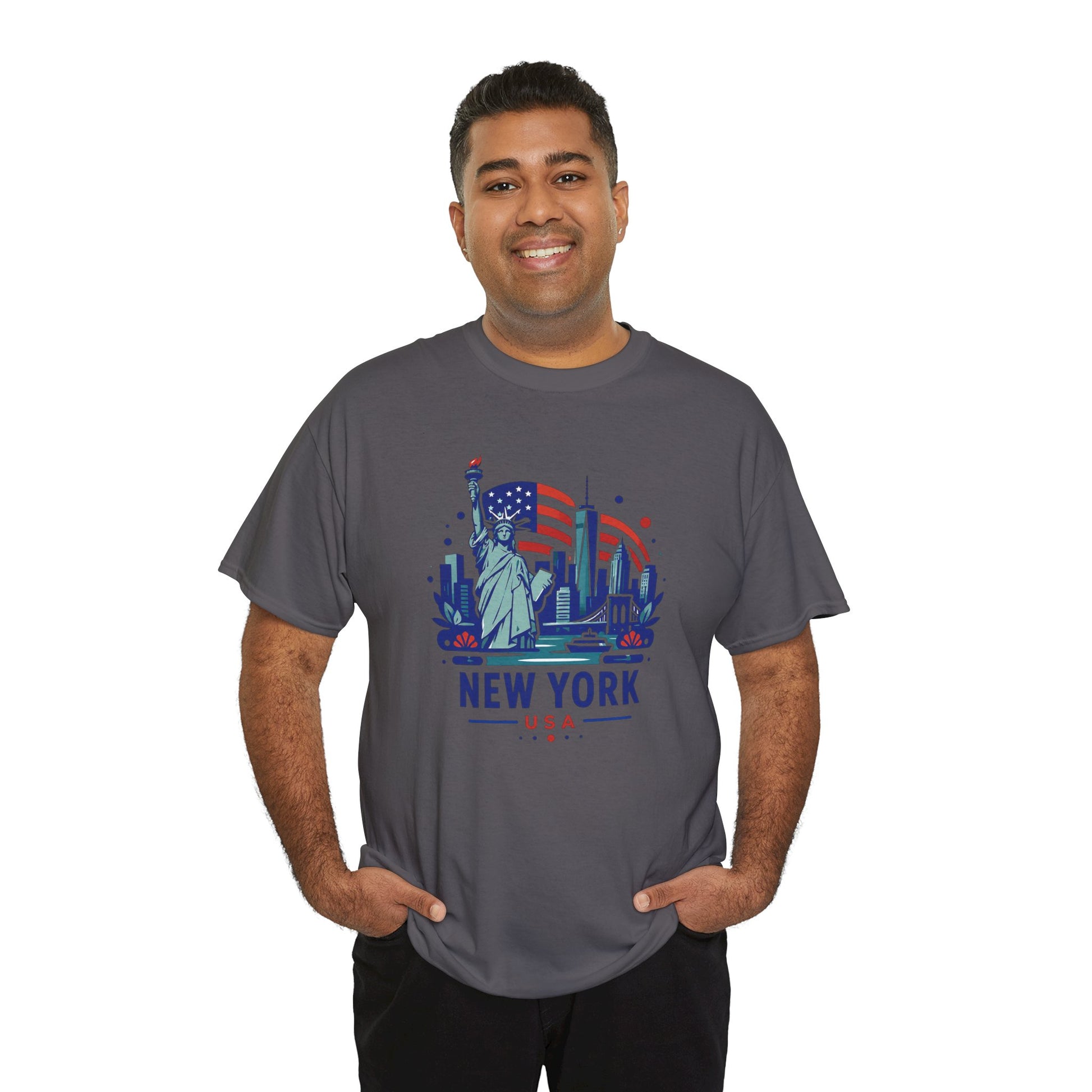 Charcoal T-shirt with Statue of Liberty graphic and “NEW YORK USA” lettering