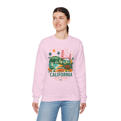 Light pink crewneck sweatshirt with colorful California graphic on the front.