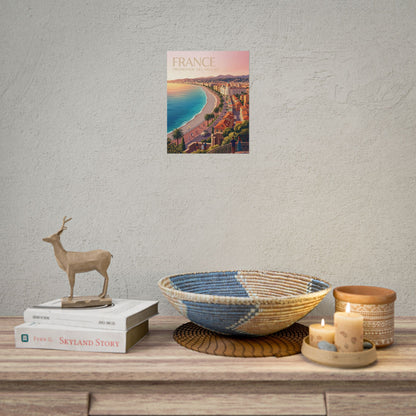 Rolled France coastal promenade poster, small wall display with blue water