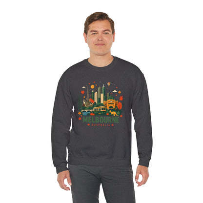 Dark gray crewneck sweatshirt with Melbourne city graphic print