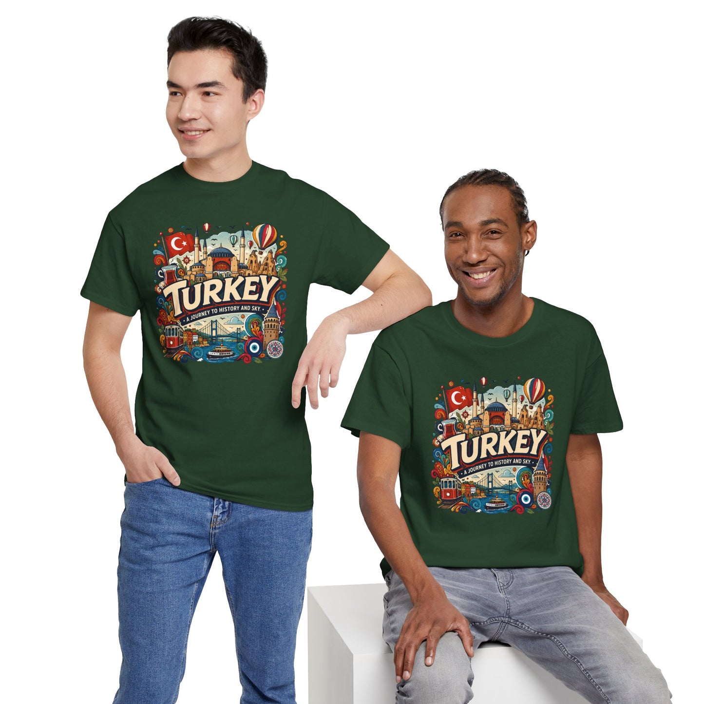 Dark green graphic tee with colorful Turkey front print