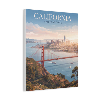 Golden Gate Bridge canvas wall art with red tower and San Francisco skyline