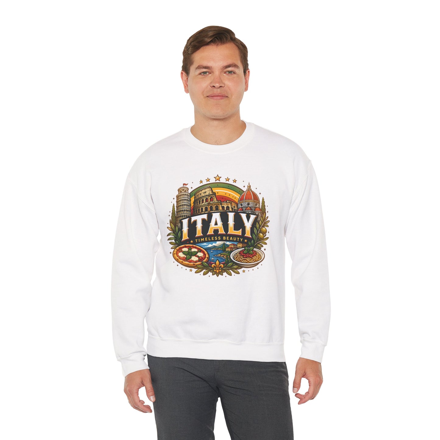 White crewneck sweatshirt with Italy graphic front