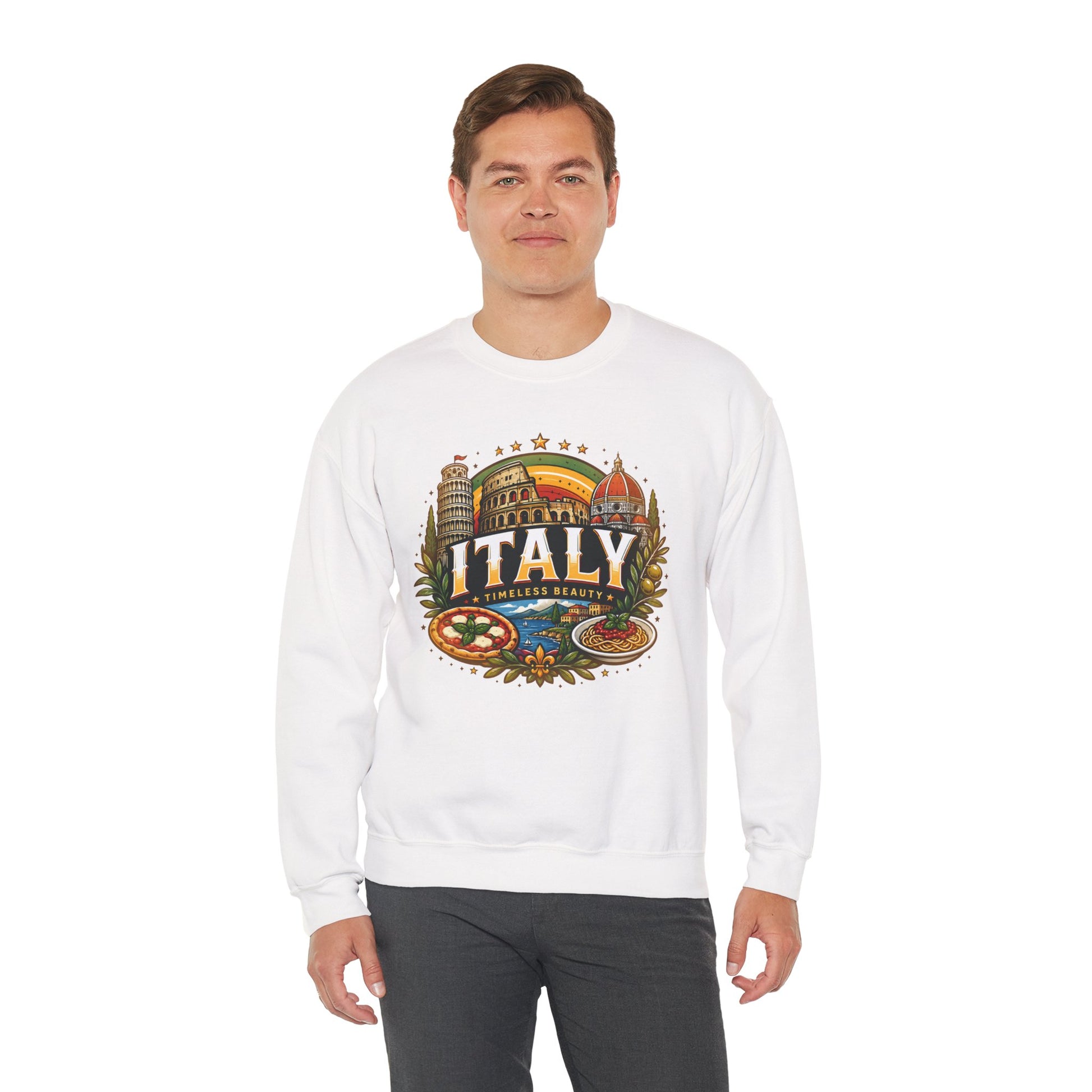 White crewneck sweatshirt with Italy graphic front