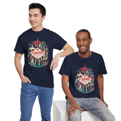 Navy T-shirt with retro Toronto skyline and Canada City Collection front print