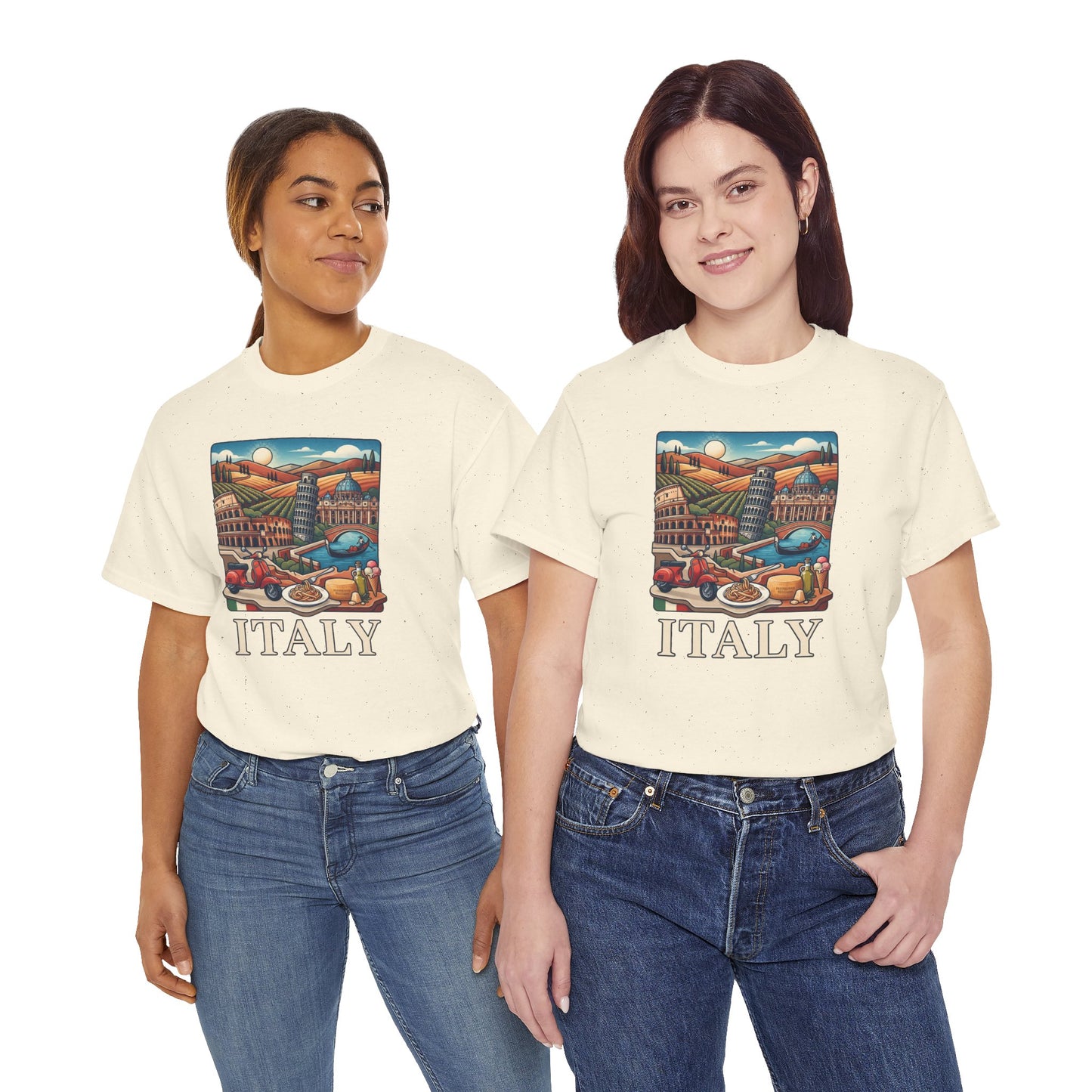 Natural Italy scenic graphic T-shirt with "ITALY" text on front