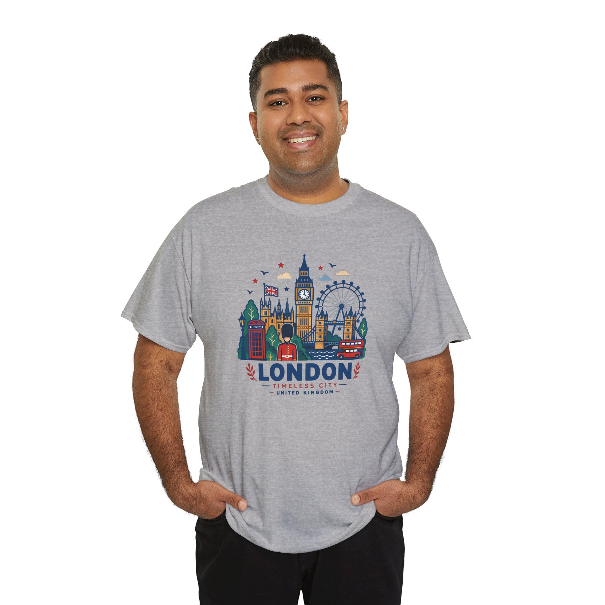 Sport grey London skyline graphic T-shirt, crew neck, short sleeves