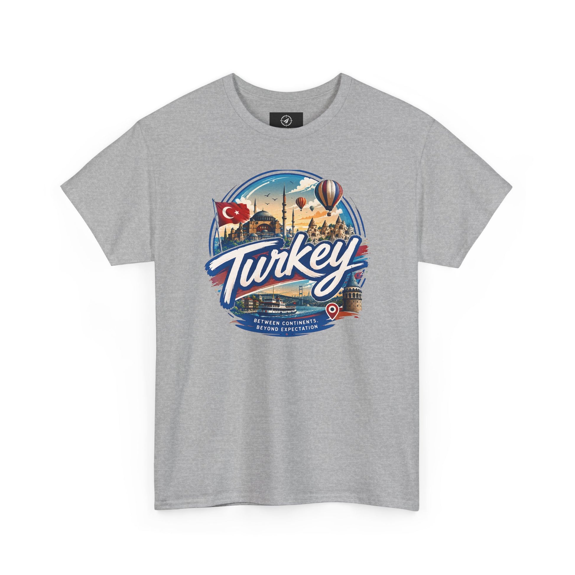 Heather gray cotton T-shirt with Turkey travel graphic on front