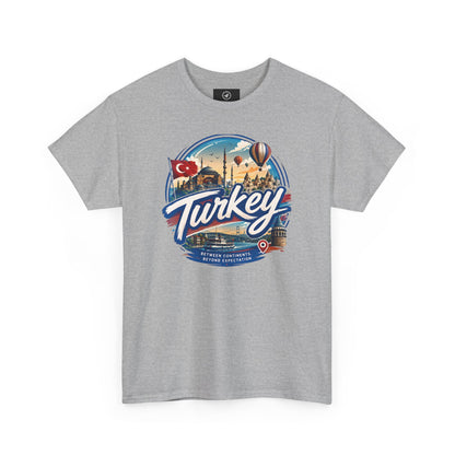 Heather gray cotton T-shirt with Turkey travel graphic on front