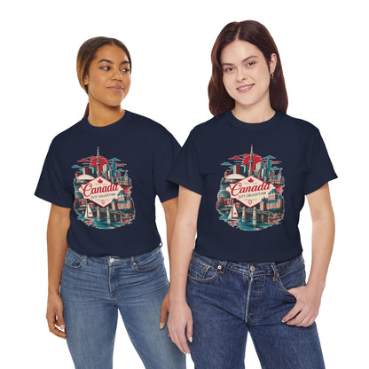 Navy T-shirt with retro Toronto skyline and Canada City Collection print, crew neck