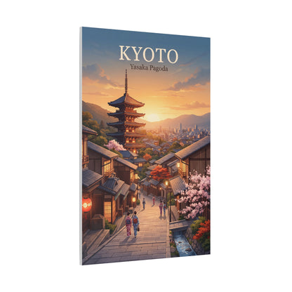 Matte canvas print of Kyoto street with Yasaka Pagoda tower and cherry blossoms