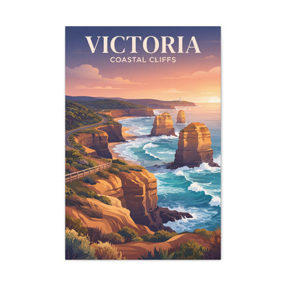 Matte canvas wall art featuring Victoria coastal cliffs seascape with text header