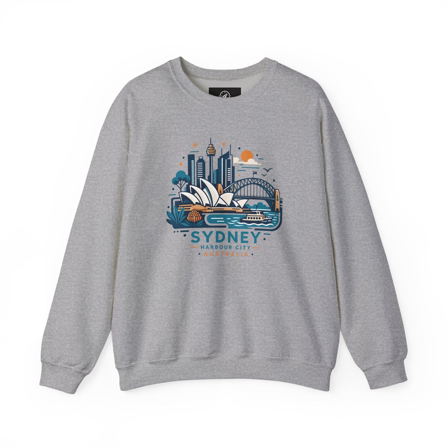 Sport gray crewneck sweatshirt with Sydney Harbor City graphic on the front