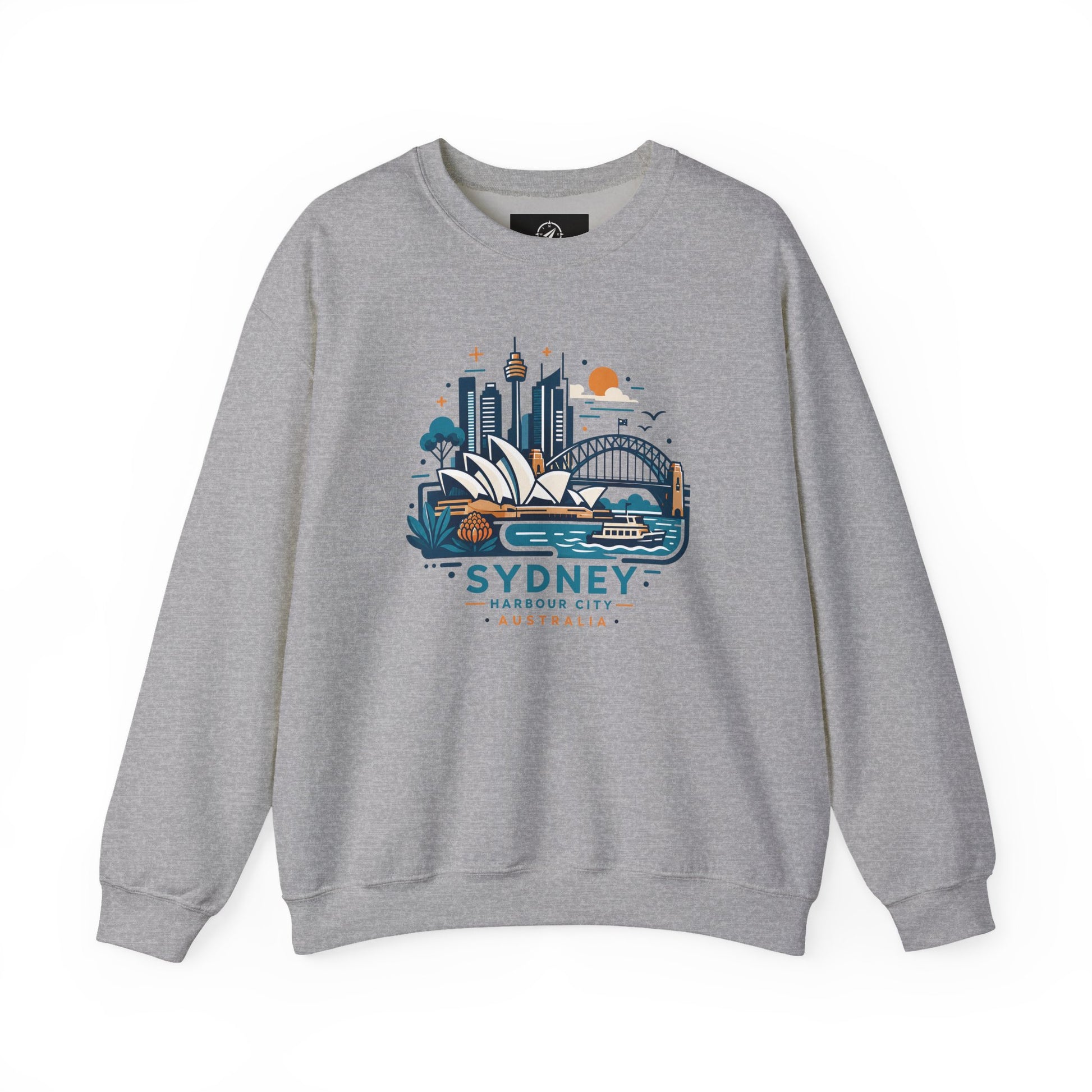 Sport gray crewneck sweatshirt with Sydney Harbor City graphic on the front