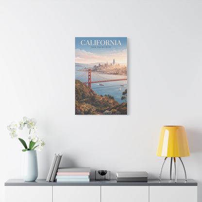Small vertical canvas wall art with Golden Gate Bridge view and San Francisco city skyline
