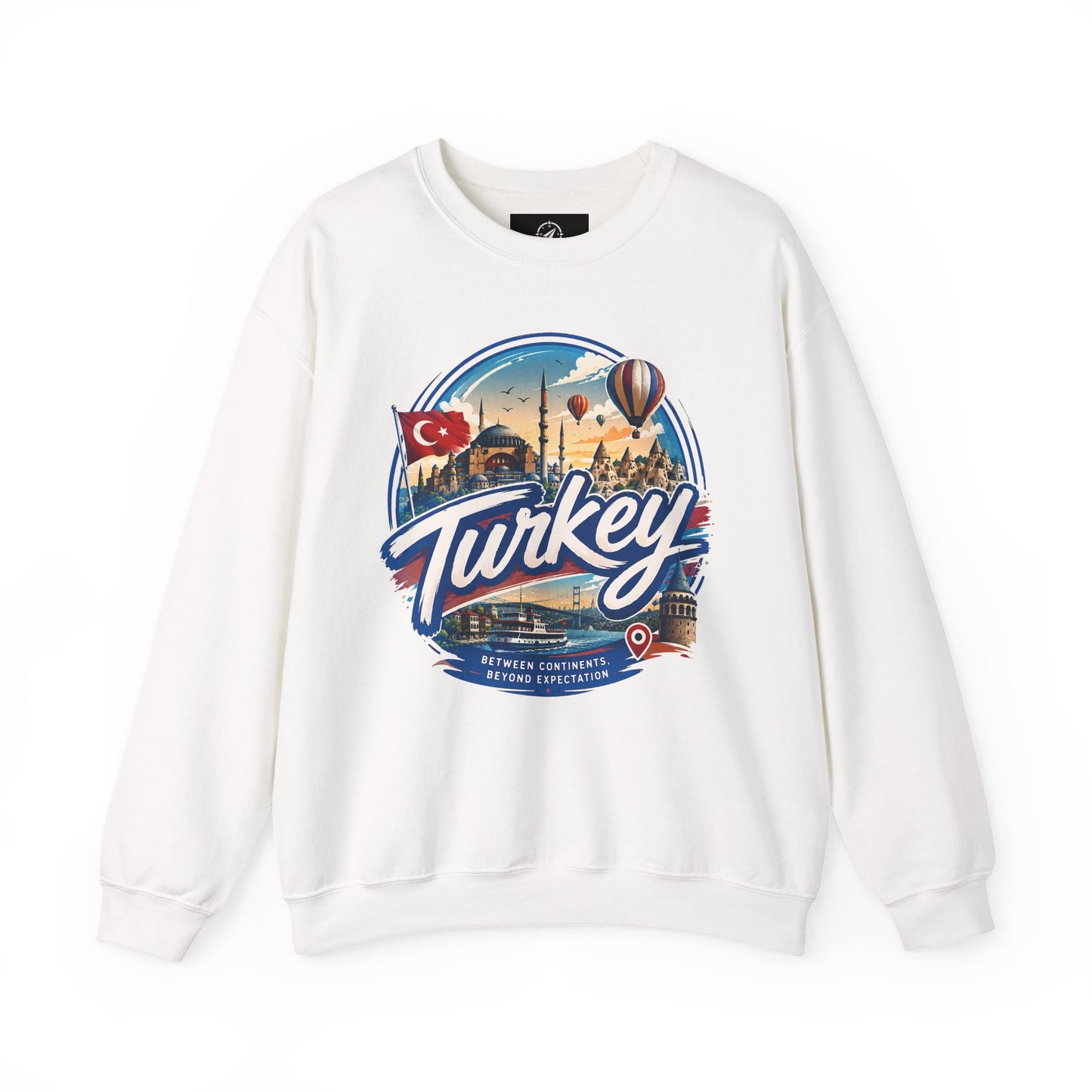 White crewneck sweatshirt featuring a “Turkey” vintage-style graphic on the front