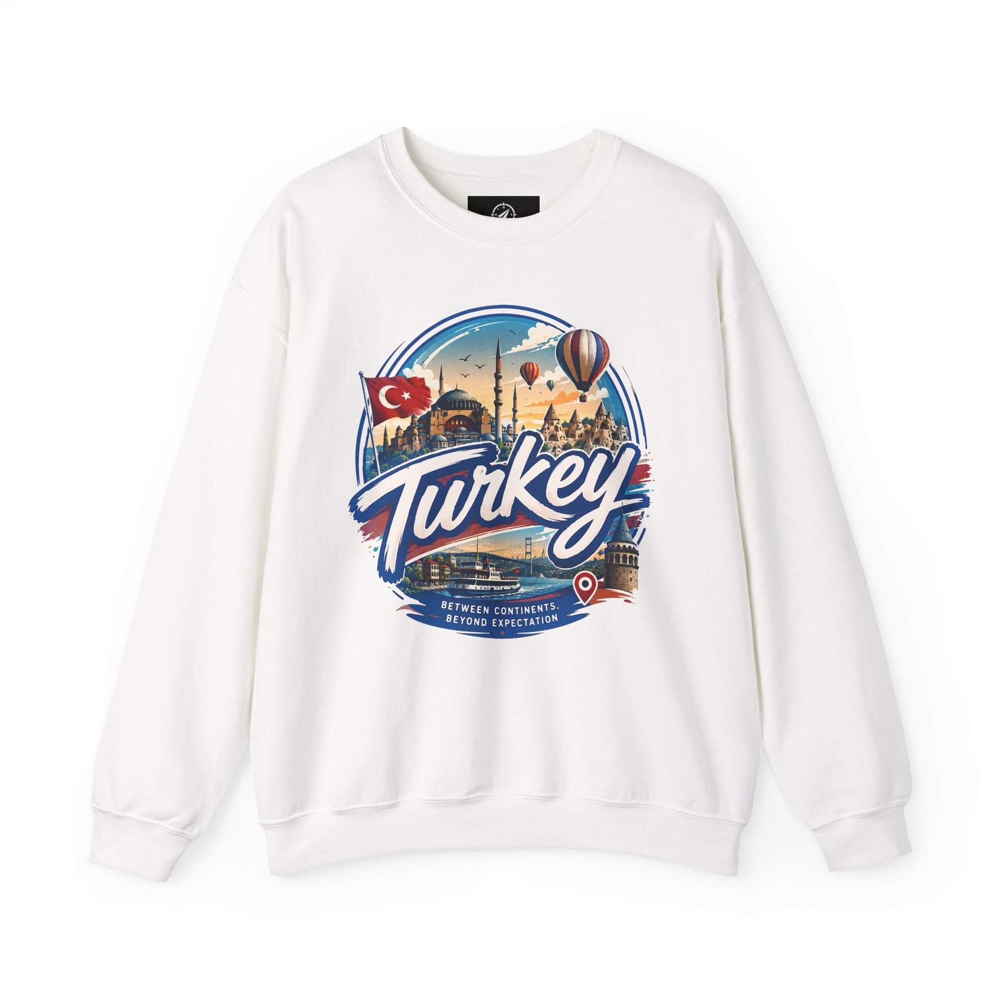 White crewneck sweatshirt featuring a “Turkey” vintage-style graphic on the front