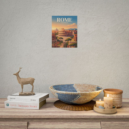 Small Rome Colosseum paper poster with city buildings and sunset gradient