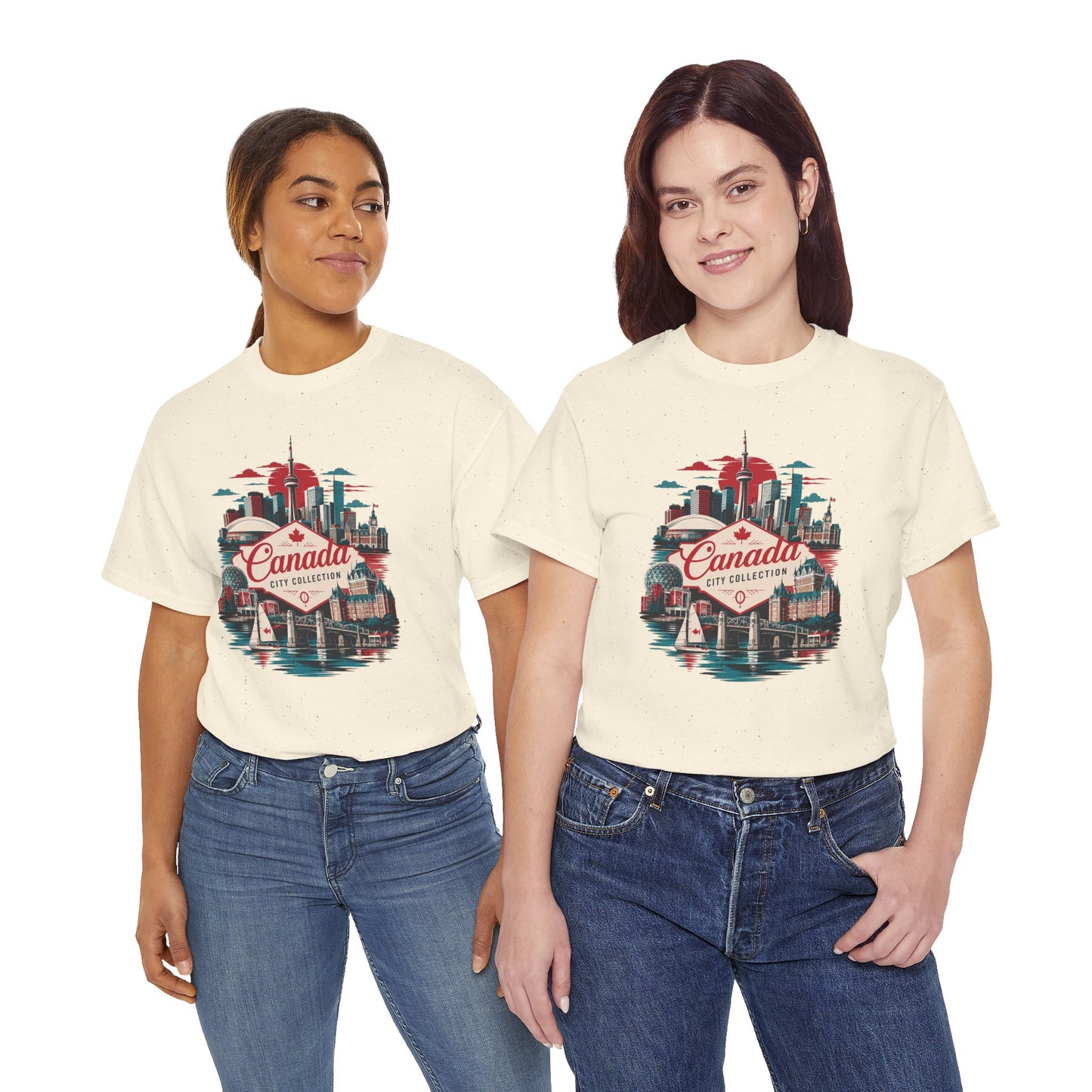 Natural T-shirt with retro Toronto skyline and Canada City Collection print, crew neck