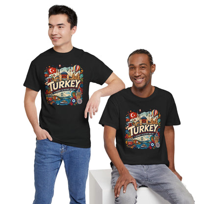 Black Istanbul graphic T-shirt with colorful Turkey emblem front print