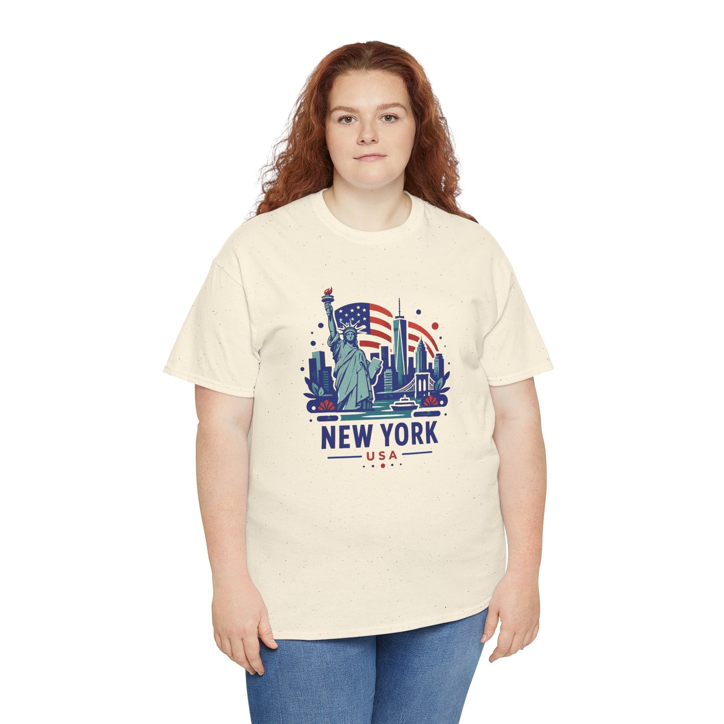Natural crew-neck graphic T-shirt with Statue of Liberty and “NEW YORK” print