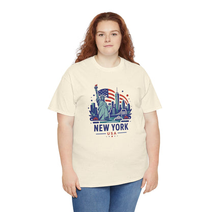 Natural crew-neck graphic T-shirt with Statue of Liberty and “NEW YORK” print