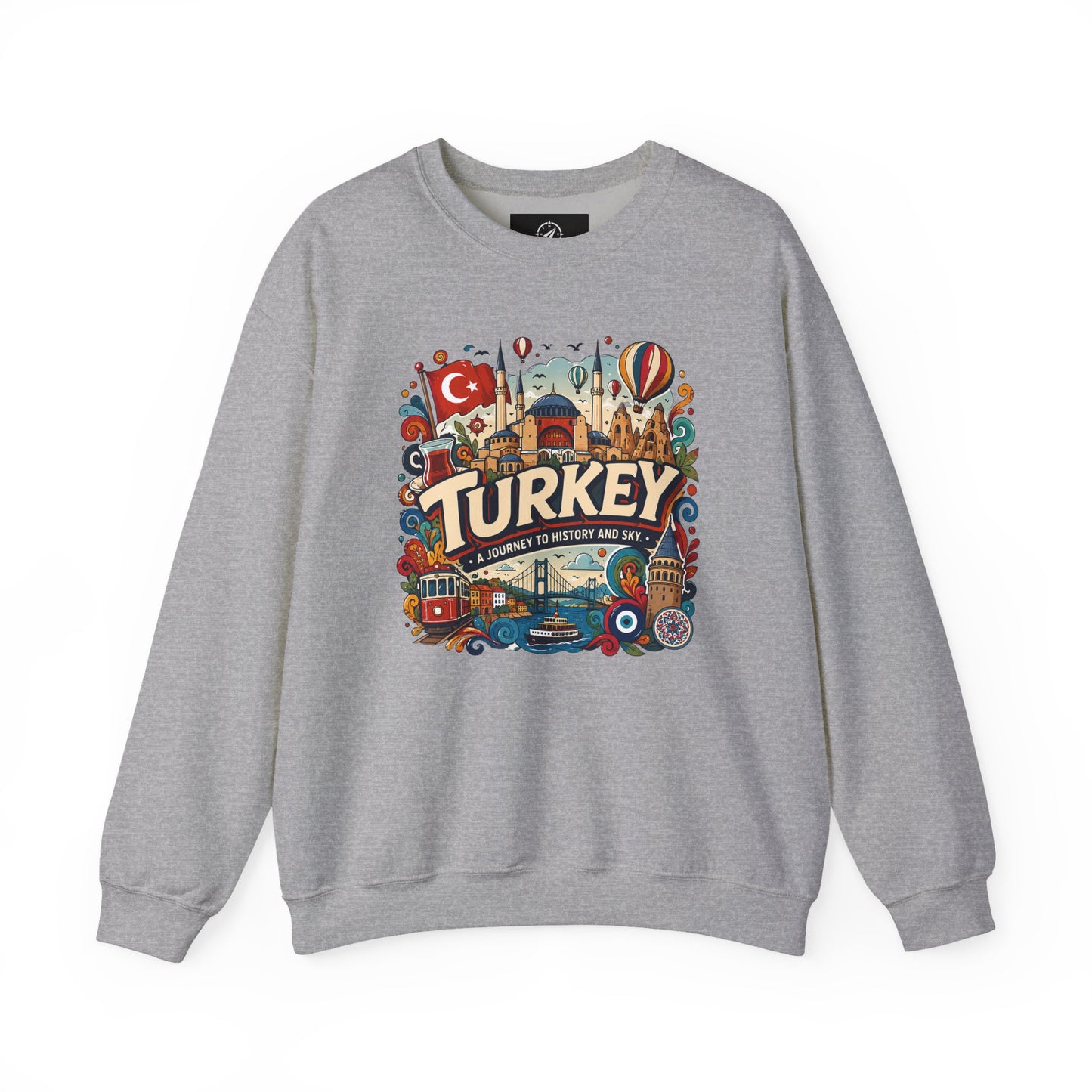 Sport grey crewneck sweatshirt with Turkey travel graphic on front
