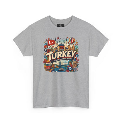 Light gray crewneck graphic tee with colorful “Turkey” Istanbul landmark print