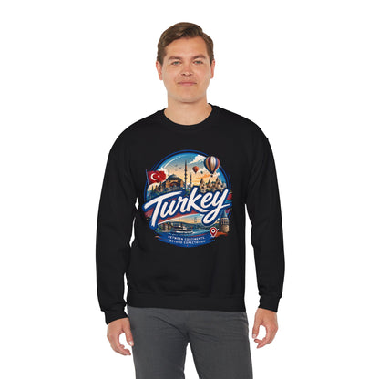 Black crewneck sweatshirt with retro “Turkey” graphic on the chest