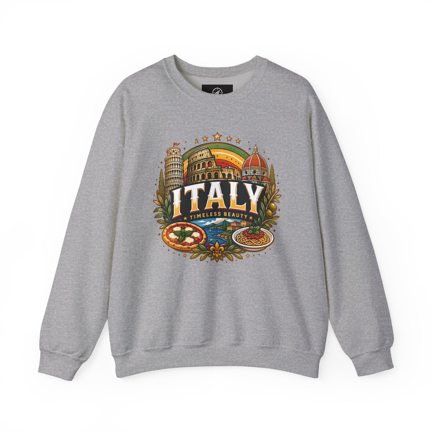 Sport grey crewneck sweatshirt with colorful Italy emblem graphic