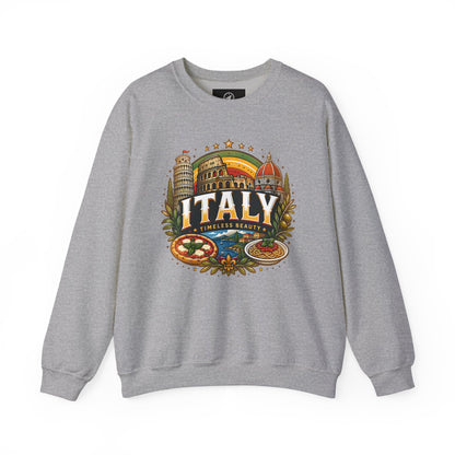 Sport grey crewneck sweatshirt with colorful Italy emblem graphic