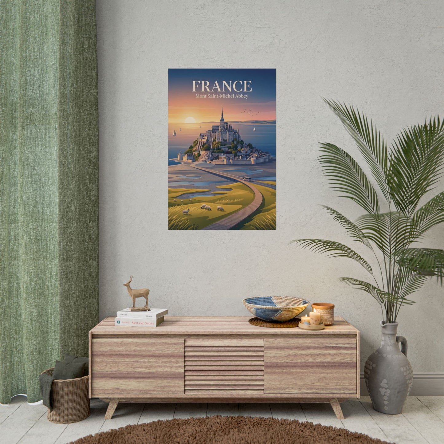 Small vertical France series poster with Mont Saint-Michel Abbey landscape