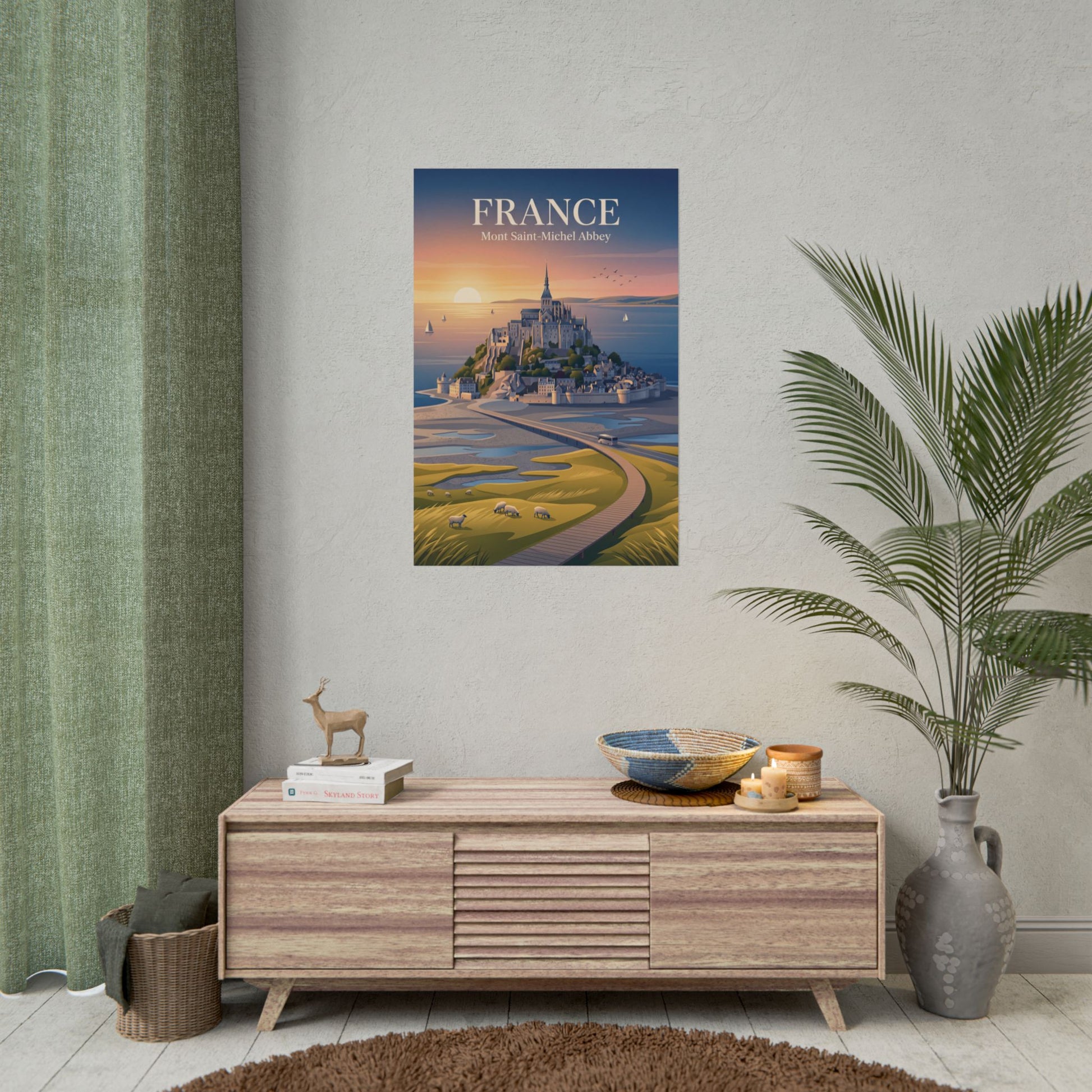 Small vertical France series poster with Mont Saint-Michel Abbey landscape