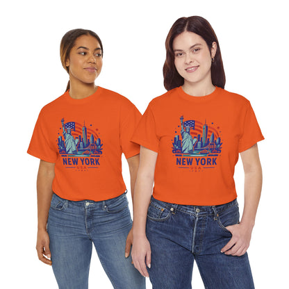 Orange T-shirt with Statue of Liberty New York USA front graphic