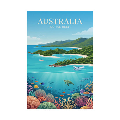 Australia coral reef rolled poster, blue ocean, colorful fish and coral, landscape view