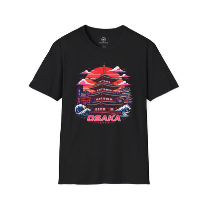 Black T-shirt with Osaka graphic print on the front.