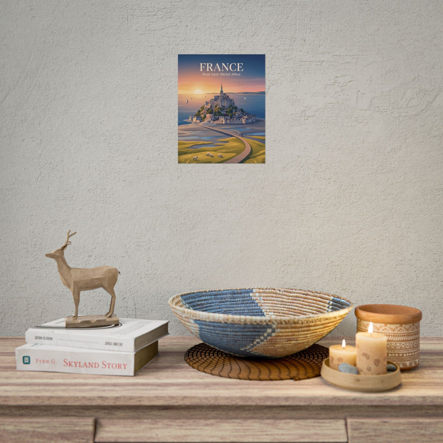 Small France travel poster featuring Mont Saint-Michel Abbey landscape with 'FRANCE' headline