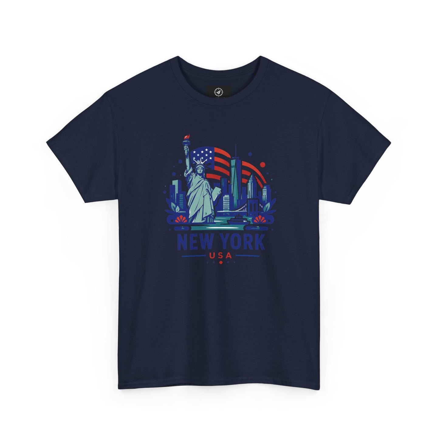 Navy T-shirt with Statue of Liberty and New York USA graphic on front