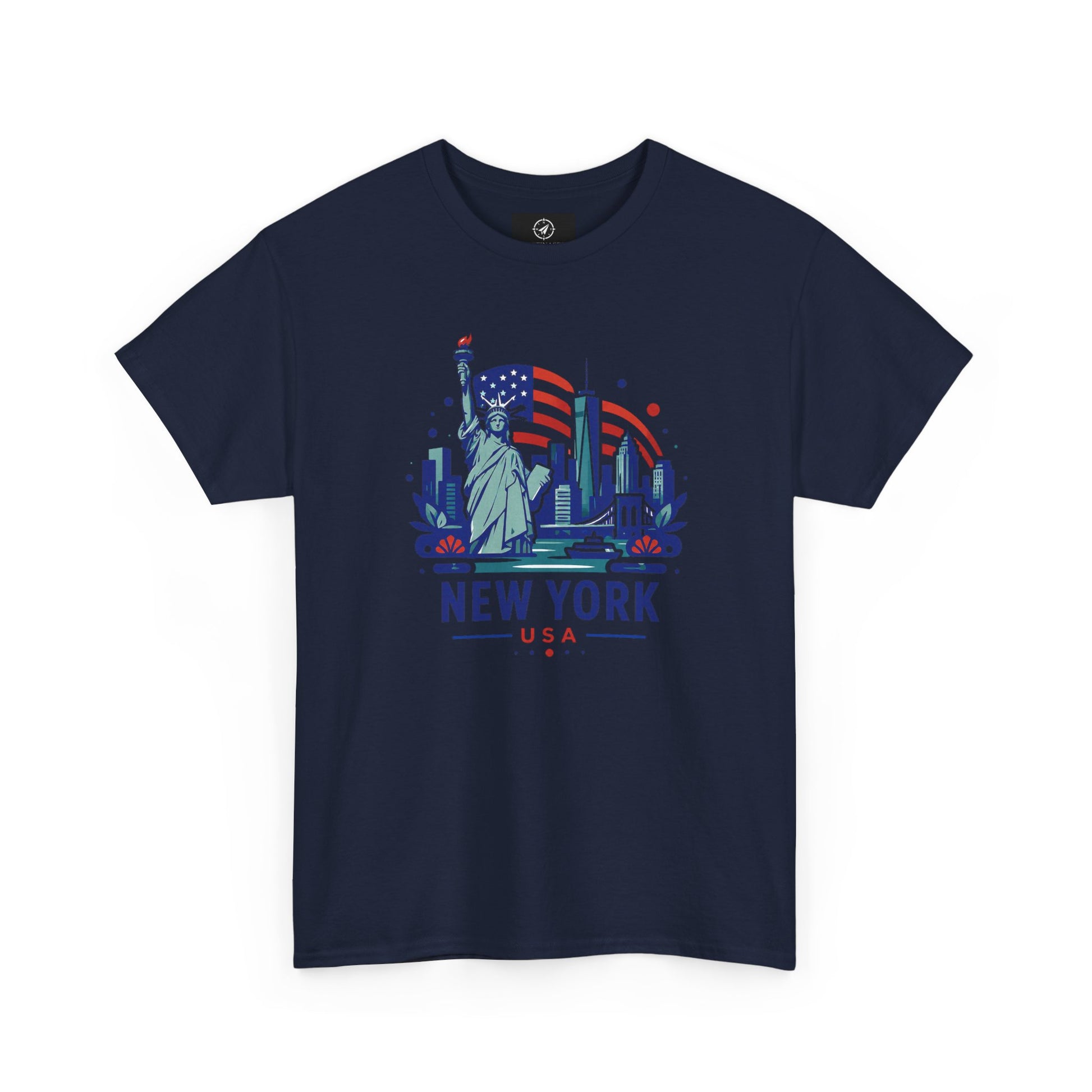 Navy T-shirt with Statue of Liberty and New York USA graphic on front